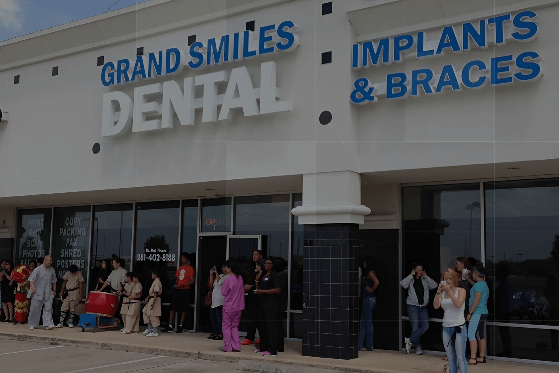 Dental clinic exterior with people outside
