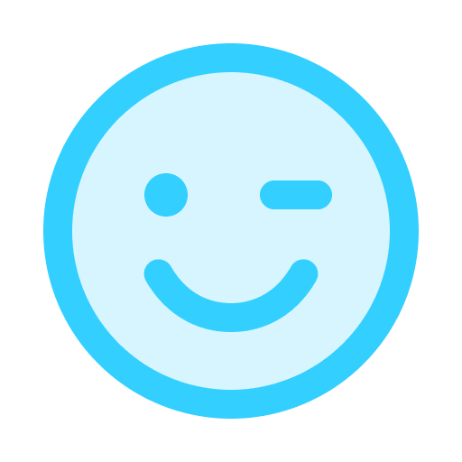 Blue emoji winking on black background