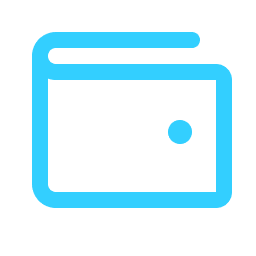 Blue wallet icon on black background